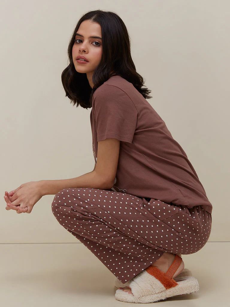 Brown ButterFly Printed - PJ SUIT FOR WOMEN