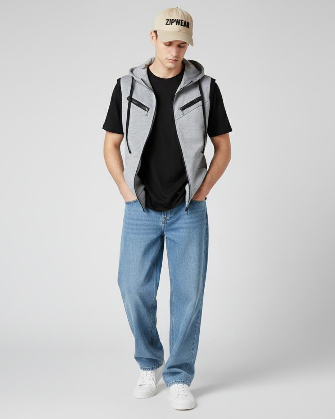 11.11 Sale Sleeveless Zipper Hoodie - GREY