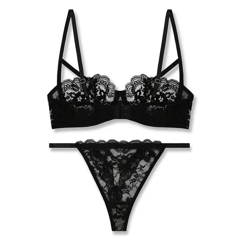 Non Padded Bra Set - Black Lace Net
