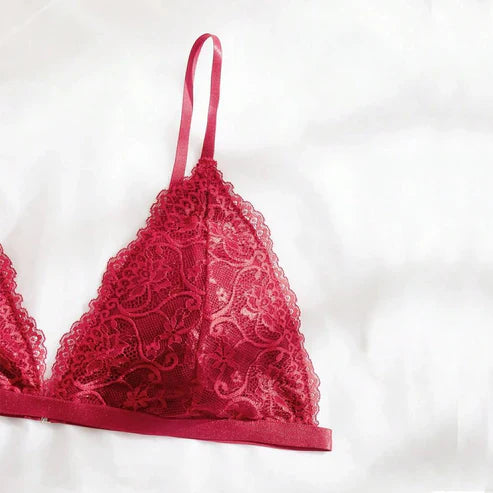 Super Maroon Floral Embroidered Non Padded Bra and Panty Set