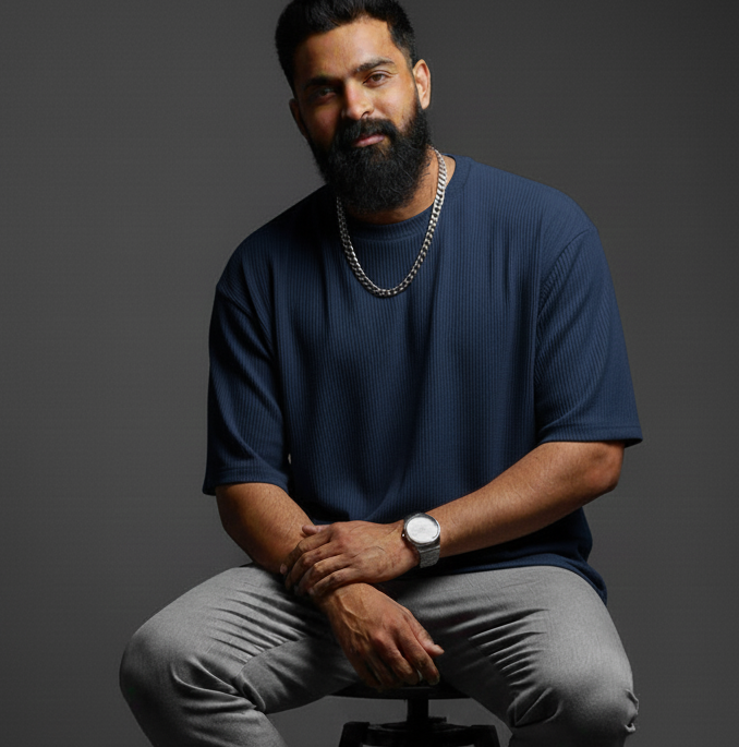 Oversized Waffle Knitted Tees For Men - NAVY BLUE