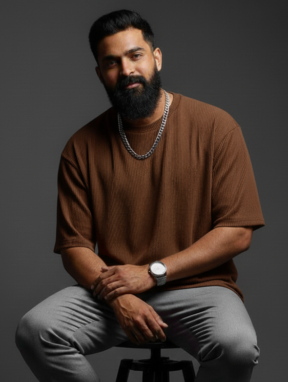 Oversized Waffle Knitted Tees For Men - BROWN