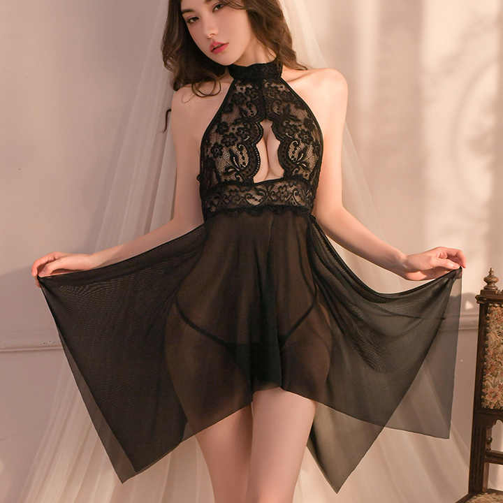Bold Flower Embroidered Transparent Short Lingerie