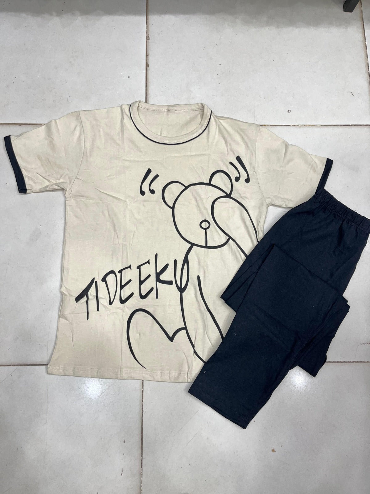 Cream Bear Printed - PJ SUIT FOR WOMEN