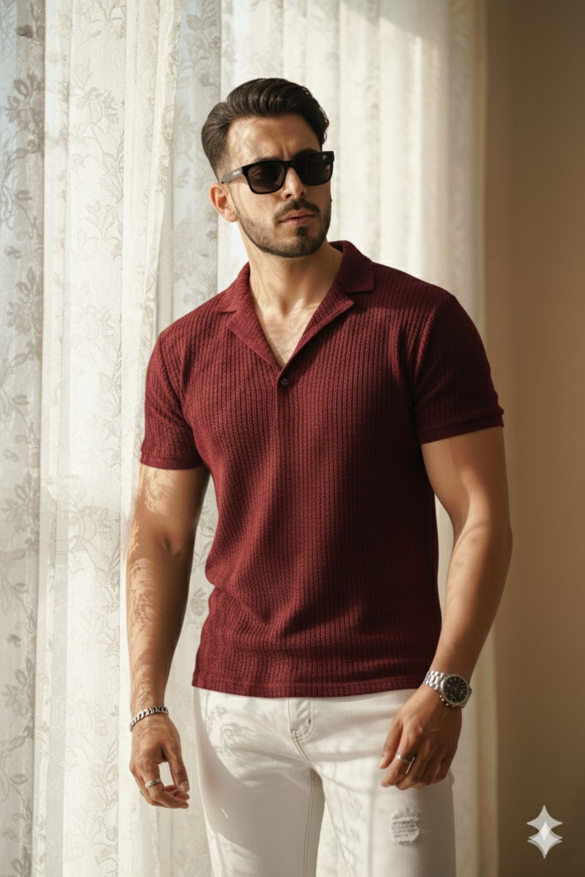 PREMIUM KNITTED POLO T-SHIRT For Men - MAROON