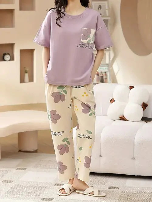 POCKET FLOWER LILAC - PJ SUIT FOR WOMEN