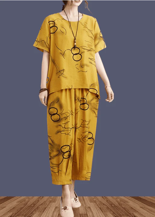 Yellow RING Capri Printed - PJ SUIT FOR WOMEN
