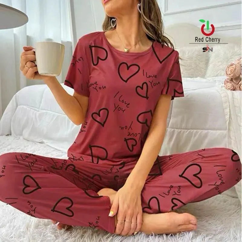 DARK PINK PRINTED - PJ SUIT FOR WOMEN