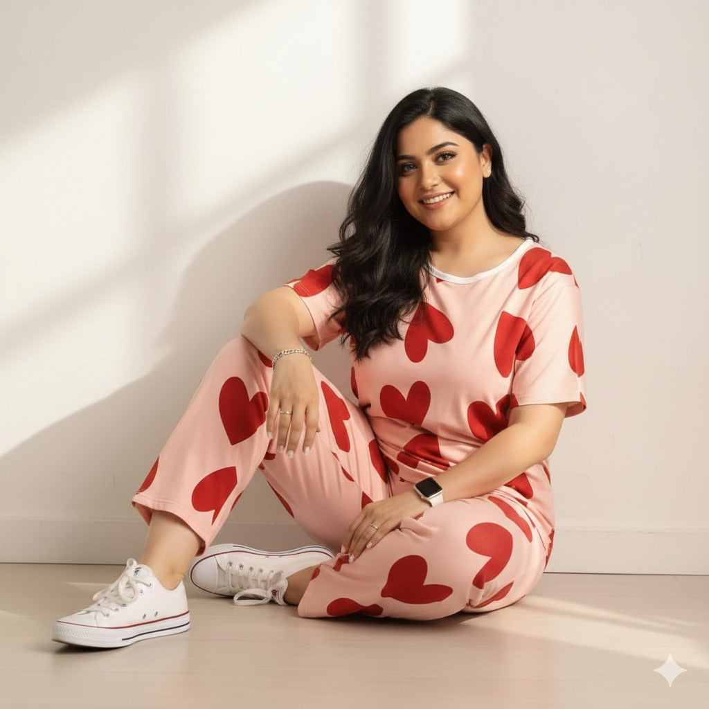 11.11 Sale PINK HEART DILBAR PRINTED - PJ SUIT FOR WOMEN