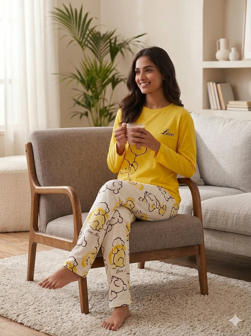 YELLOW LOVE - FULL SLEEVES PJ SUIT FOR WOMEN