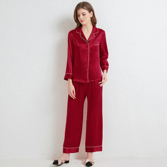 PLAIN SILK NIGHT SUIT - RED WINE