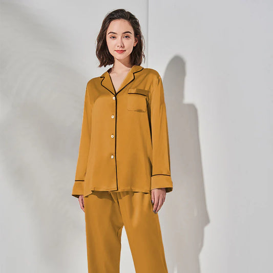 PLAIN SILK NIGHT SUIT - CAMEL BROWN