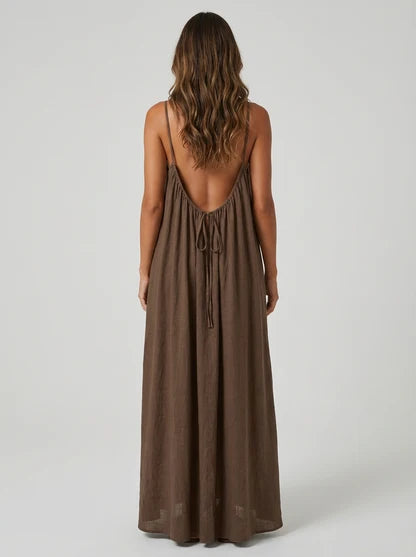 STUNNING BACKLESS MAXI DRESS - BROWN
