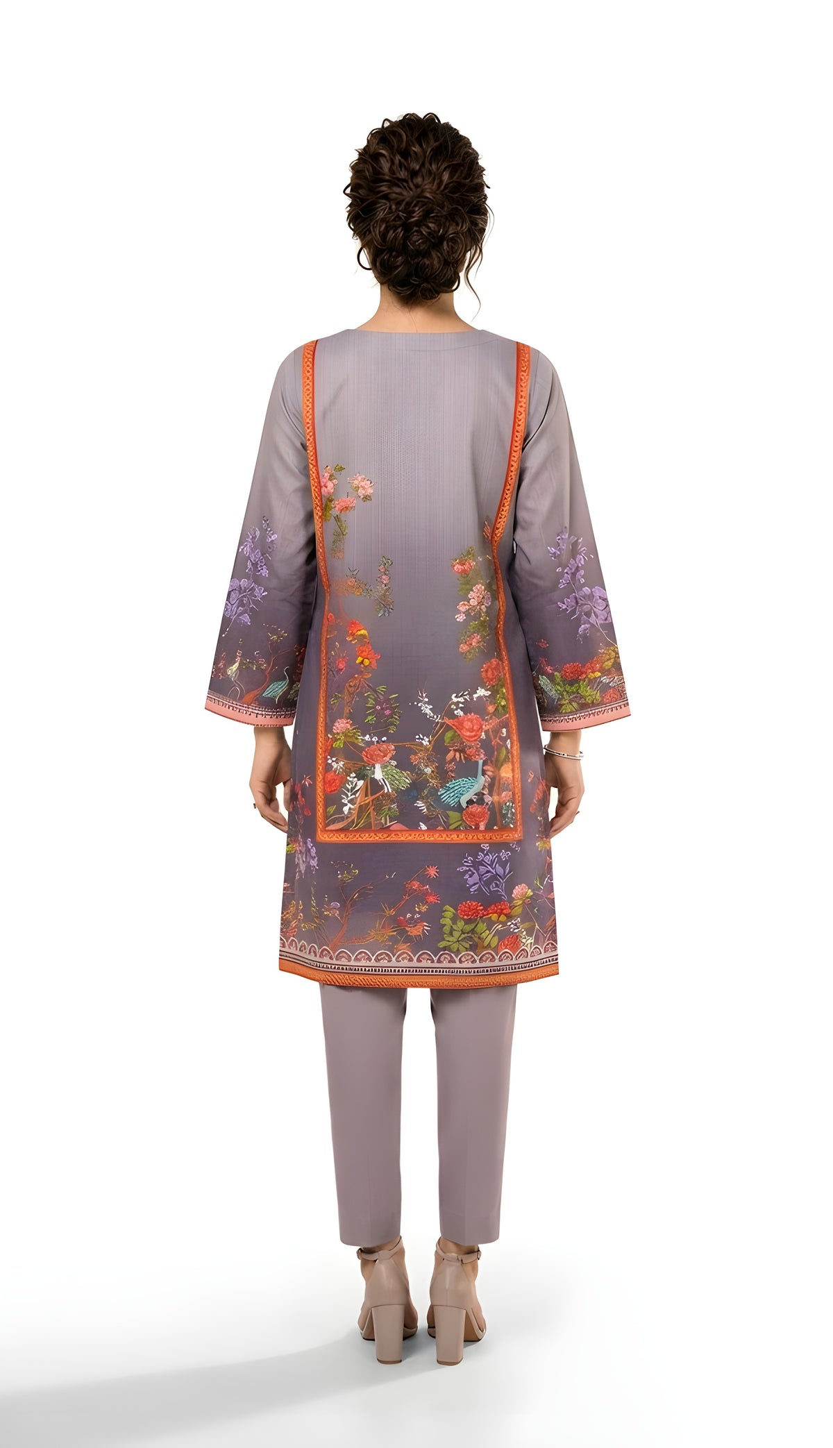 Lilac garden printed 2-piece suit, side view