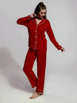 PLAIN SILK NIGHT SUIT - REDWINE