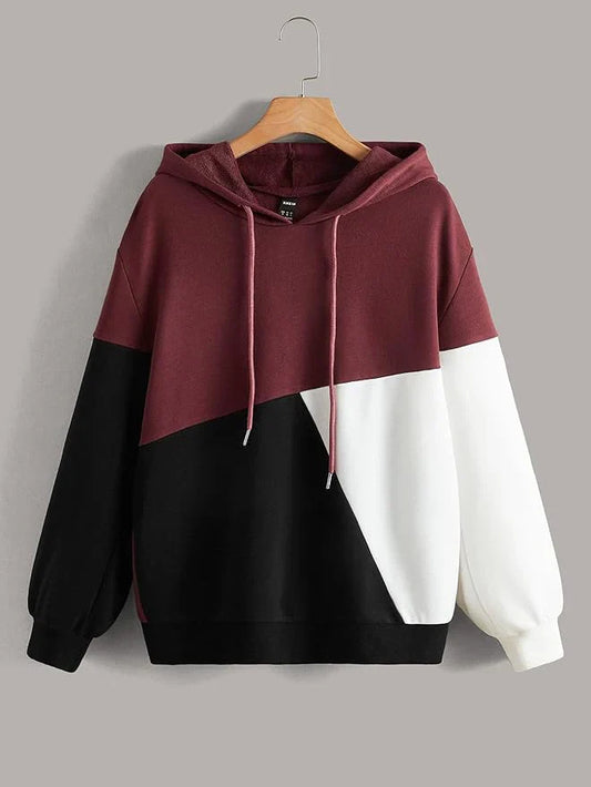 FLASH SALE #Maroon Black and White Cut and Sew Kangaroo Hoodie