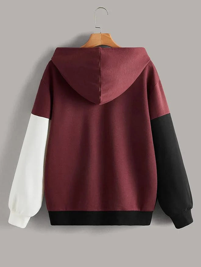 FLASH SALE #Maroon Black and White Cut and Sew Kangaroo Hoodie