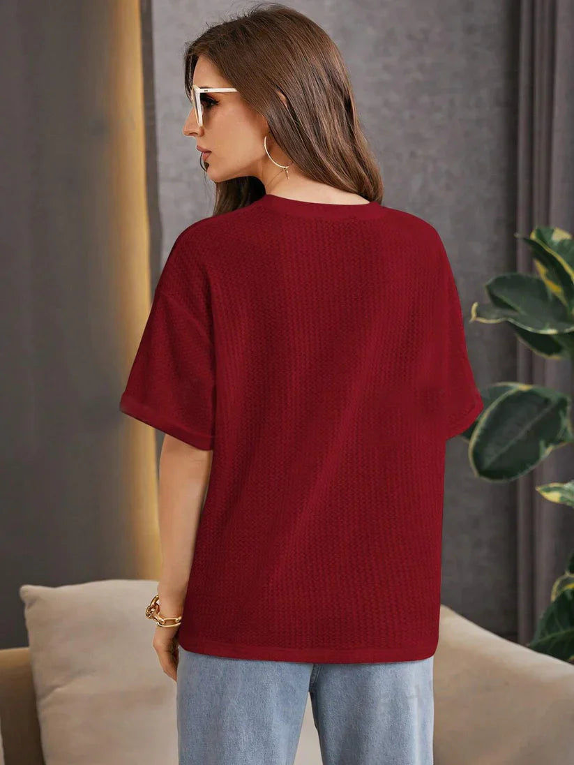 OVERSIZED WAFFLE KNIT FOR WOMEN - MAROON