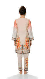Coral ombre floral printed 2-piece suit, back view