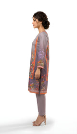 Lilac garden printed 2-piece suit, back view