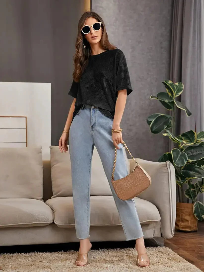 OVERSIZED WAFFLE KNIT FOR WOMEN - BLACK