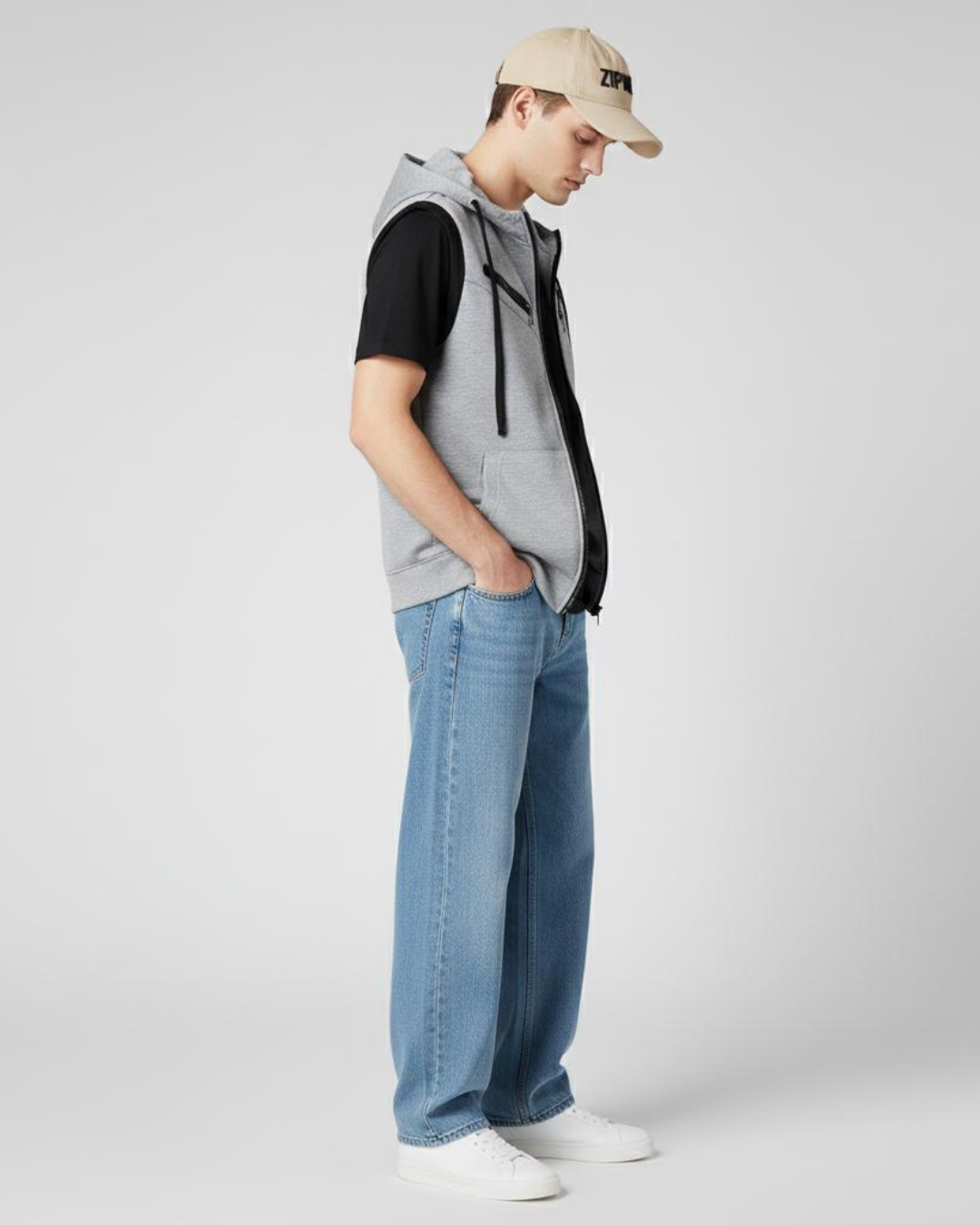 11.11 Sale Sleeveless Zipper Hoodie - GREY