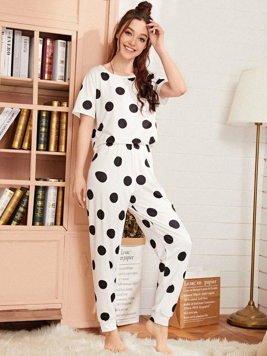 BLACK AND WHITE DOTS HALF SLEEVES PRINTED - PJ SUIT FOR WOMEN