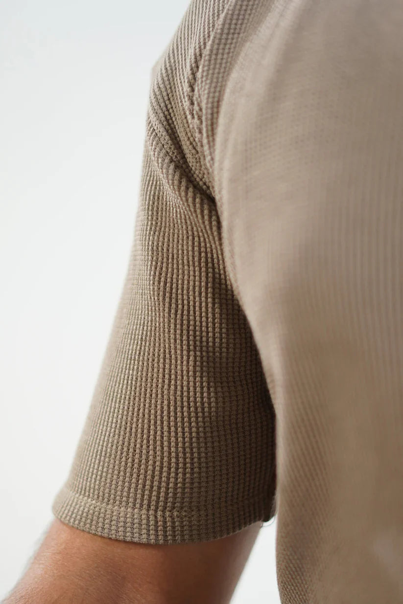 WAFFLE KNIT POLO T-SHIRT For Men - BEIGE