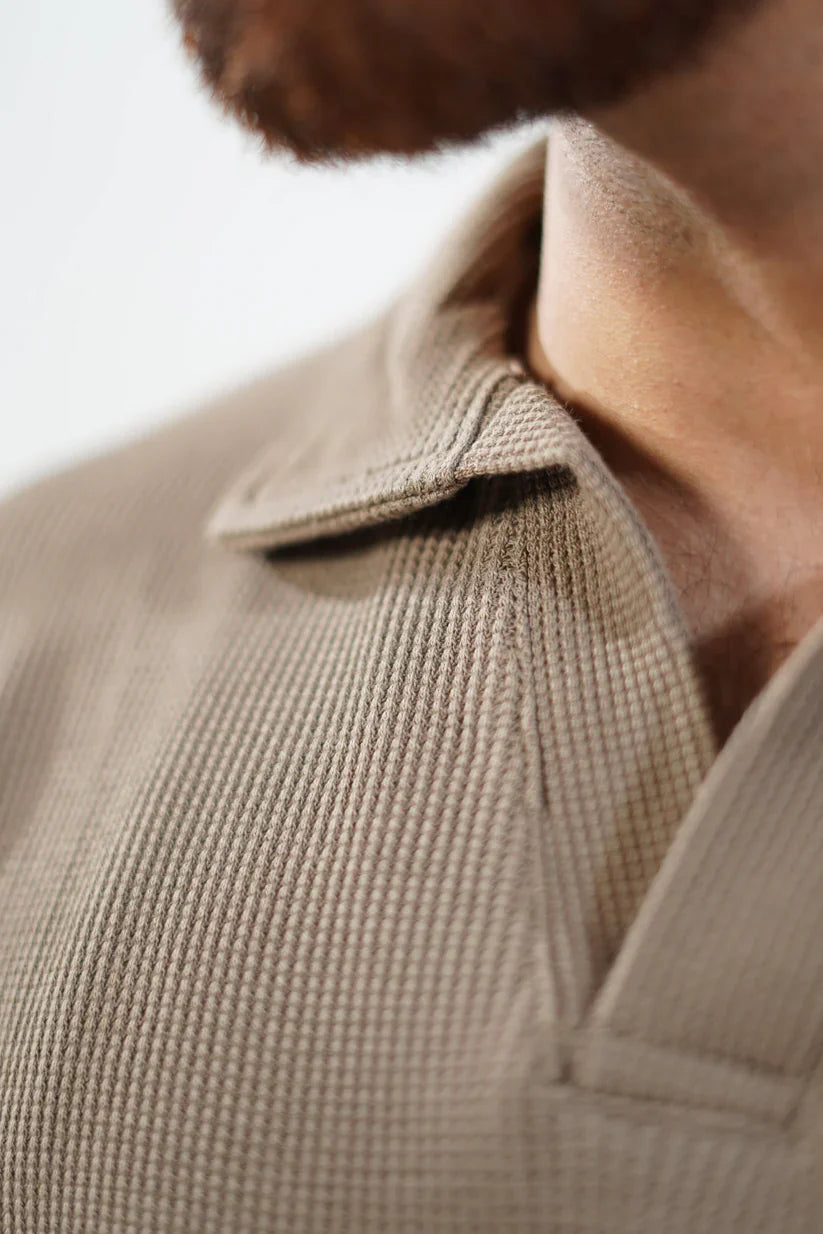 WAFFLE KNIT POLO T-SHIRT For Men - BEIGE