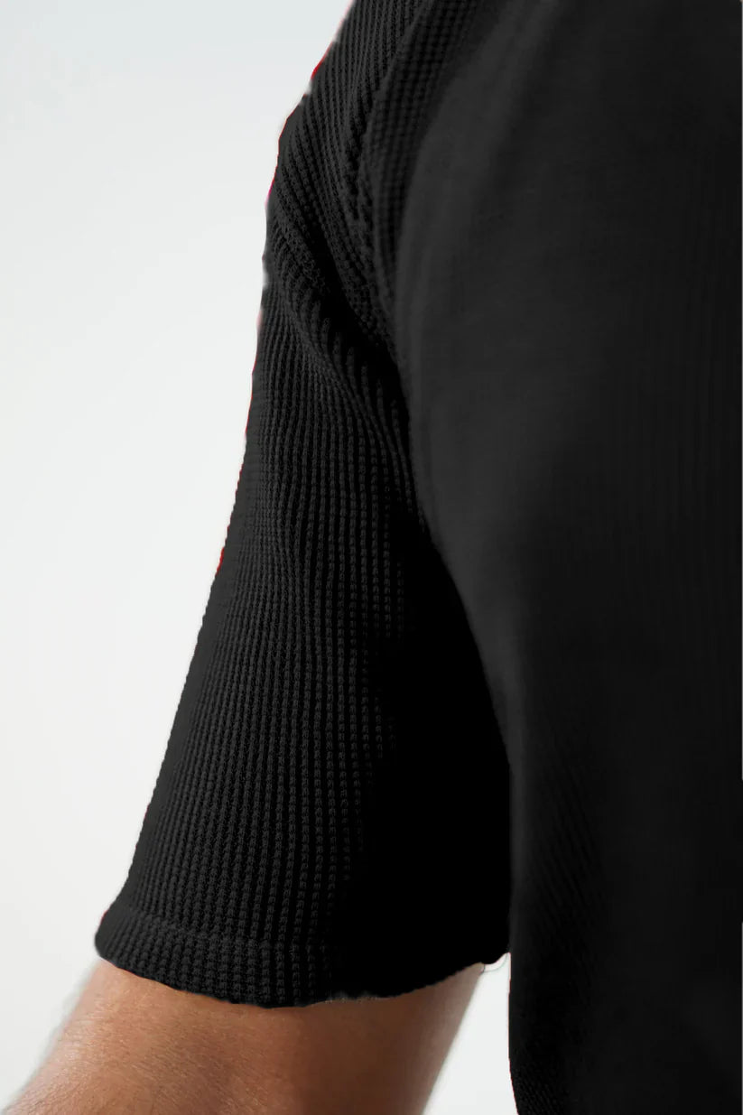WAFFLE KNIT POLO T-SHIRT For Men - BLACK