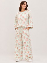 Women's Premium Barbary Fabric Sleepwear Set – Loose Trouser & Short Tee SBSPJ-10