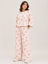 Women's Premium Barbary Fabric Sleepwear Set – Loose Trouser & Short Tee SBSPJ-09