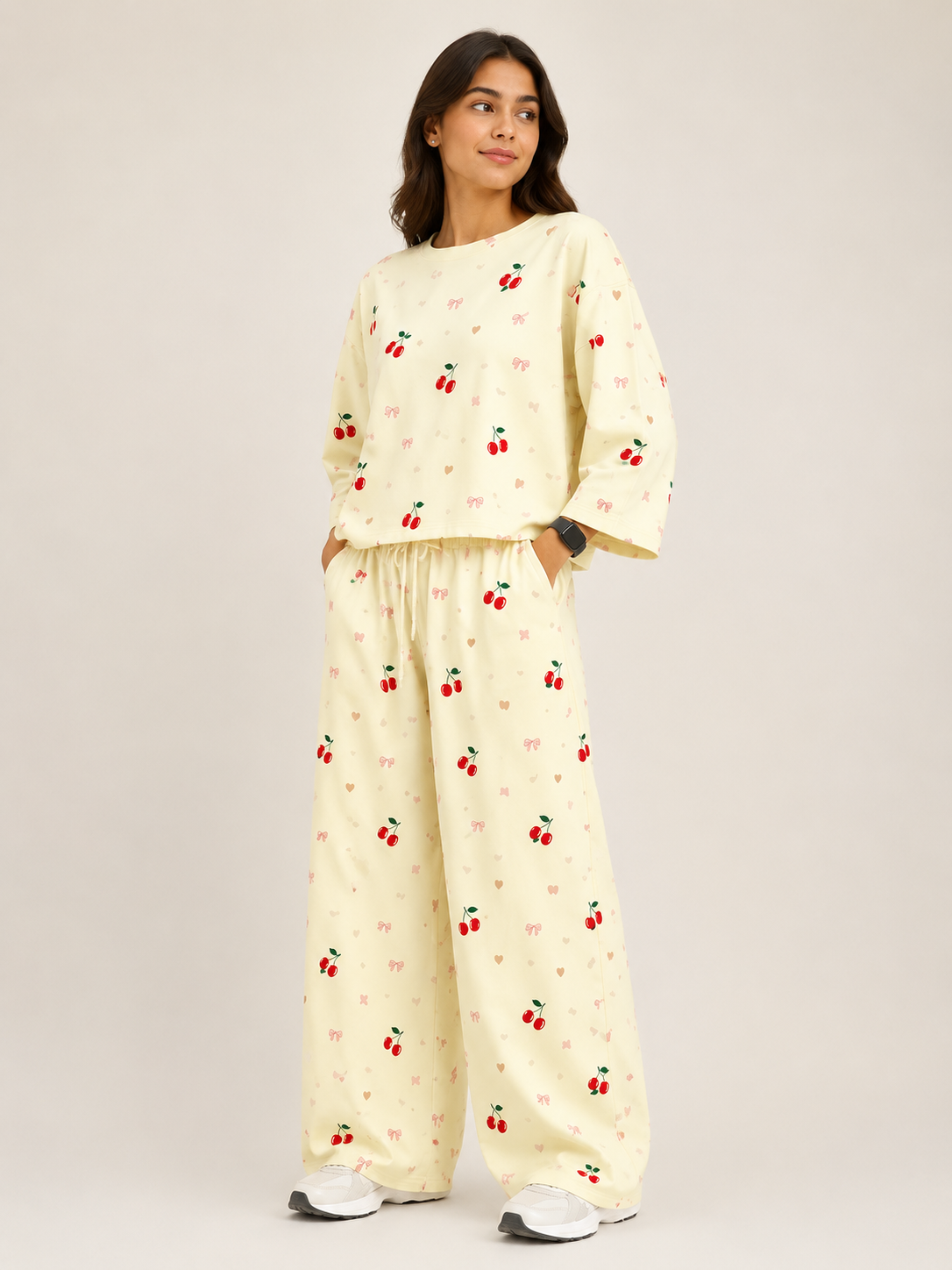 Women's Premium Barbary Fabric Sleepwear Set – Loose Trouser & Short Tee SBSPJ-06