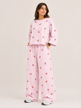 Women's Premium Barbary Fabric Sleepwear Set – Loose Trouser & Short Tee SBSPJ-04