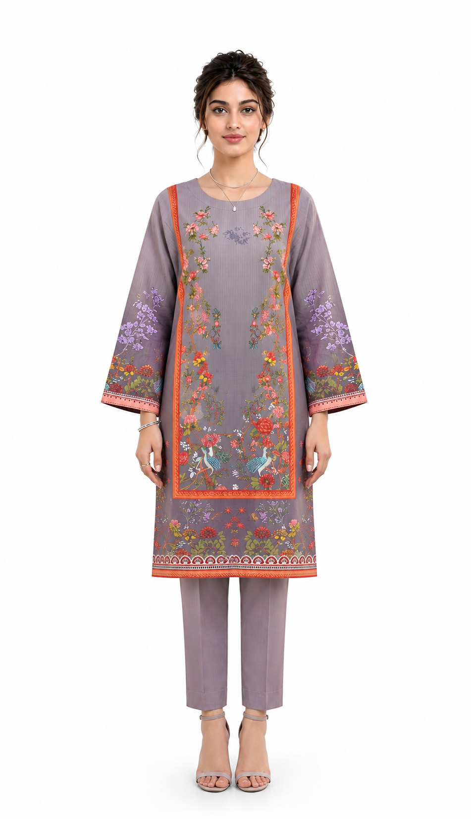 Lilac Garden Printed 2-Piece Suit with Straight Trousers