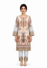 Peach Paisley Printed 2-Piece Suit with Straight Trousers