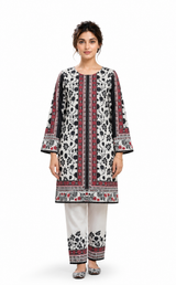 Black & White Floral Printed 2-Piece Suit with Straight Trousers