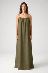 STUNNING BACKLESS MAXI DRESS - OLIVE