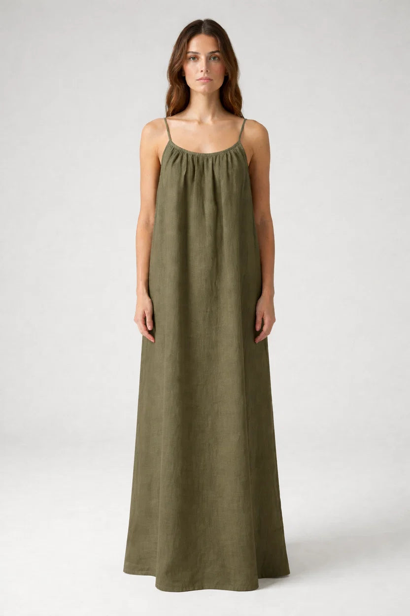 STUNNING BACKLESS MAXI DRESS - OLIVE