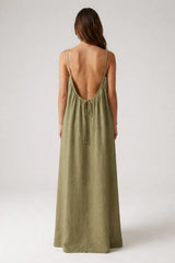 STUNNING BACKLESS MAXI DRESS - OLIVE