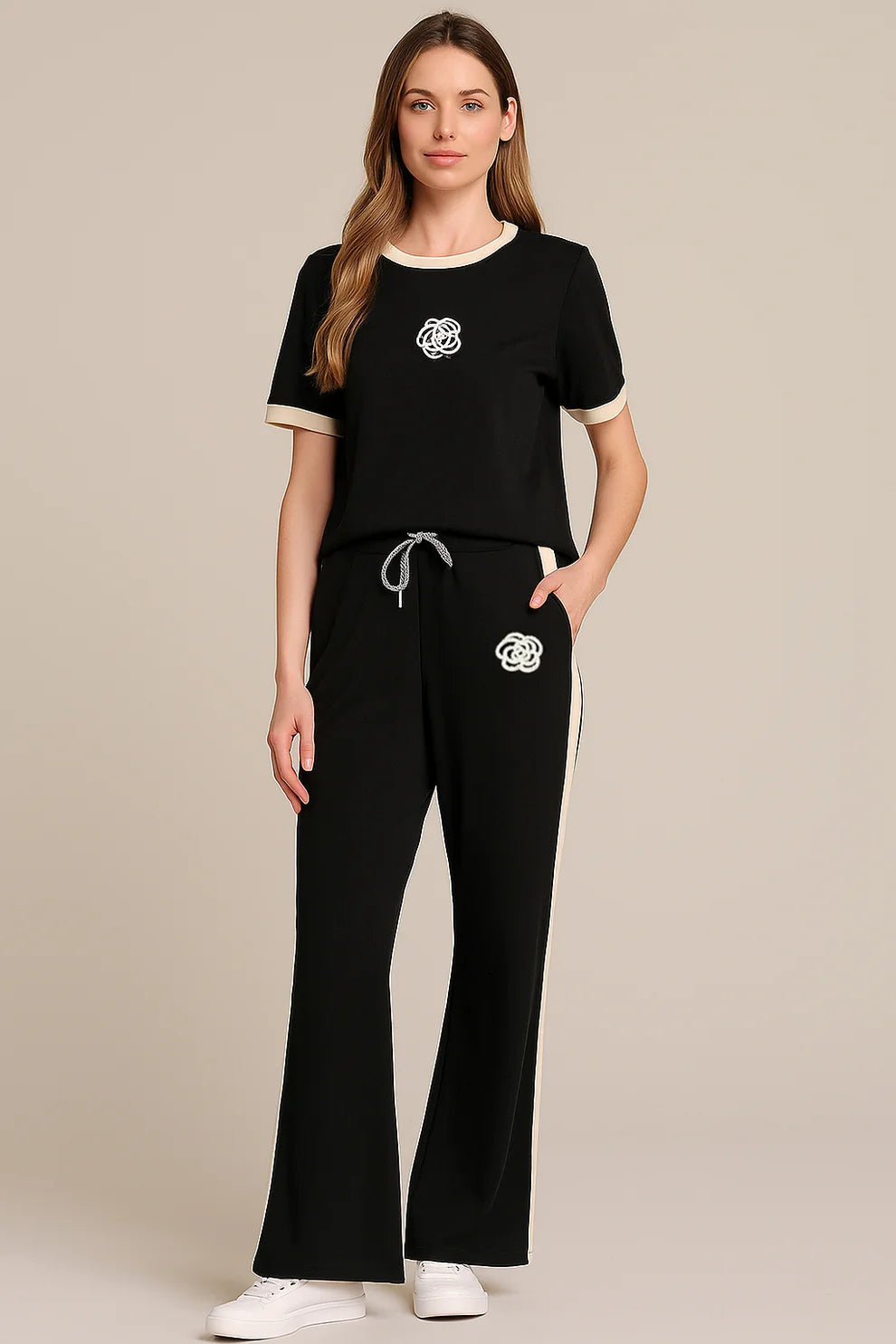 FLOWER PRINTED - TRACK SUIT BLACK