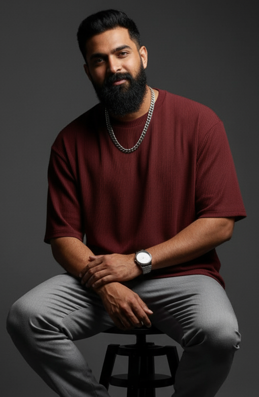 Oversized Waffle Knitted Tees For Men - MAROON