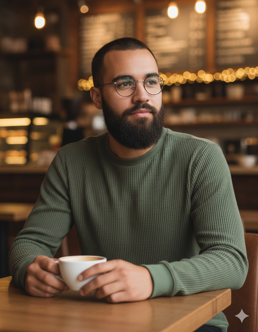 Waffle knitted Textured Full Sleeves T-Shirt - OliveGreen