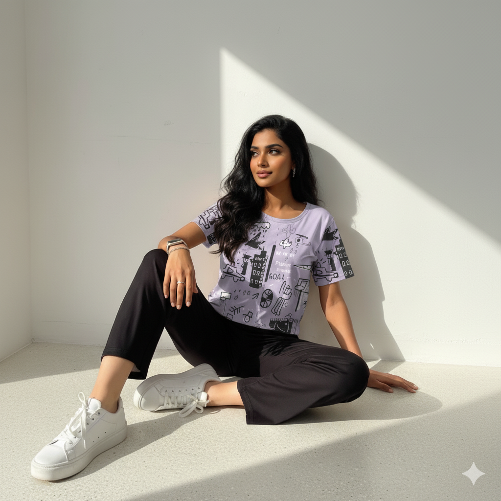 Planet Printed Purple- PJ SUIT FOR WOMEN