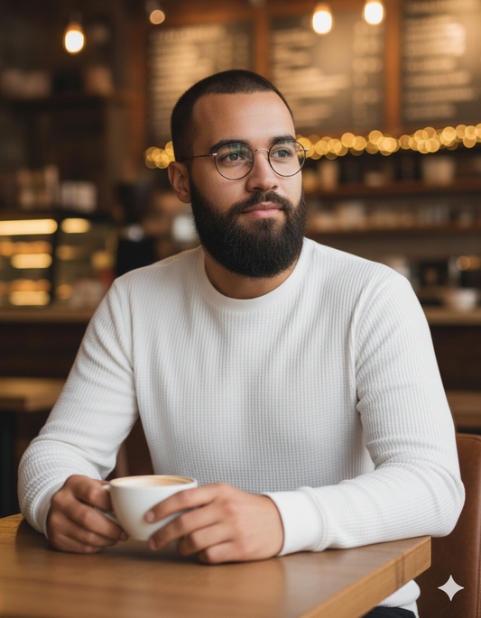 Waffle knitted Textured Full Sleeves T-Shirt - White