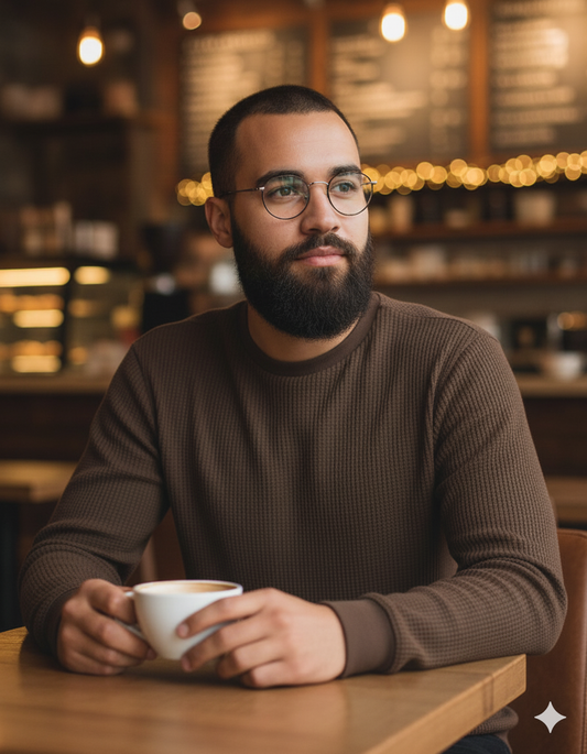 Waffle knitted Textured Full Sleeves T-Shirt - Brown