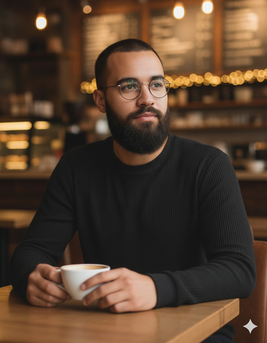 Waffle knitted Textured Full Sleeves T-Shirt - Black