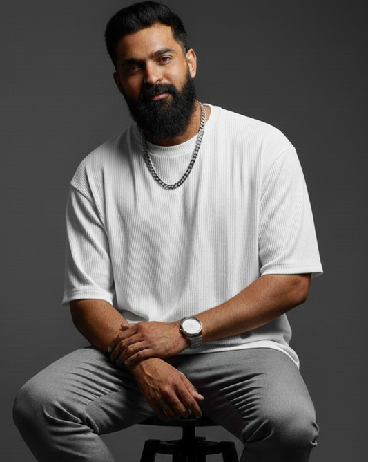 Oversized Waffle Knitted Tees For Men - WHITE