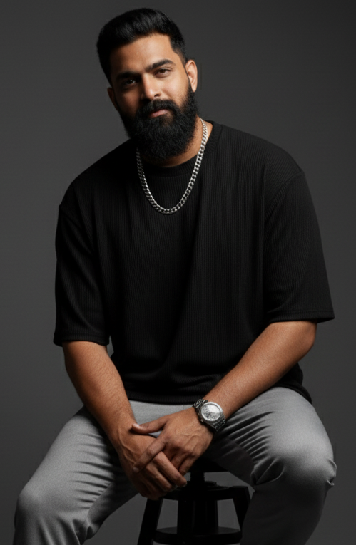 Oversized Waffle Knitted Tees For Men - BLACK