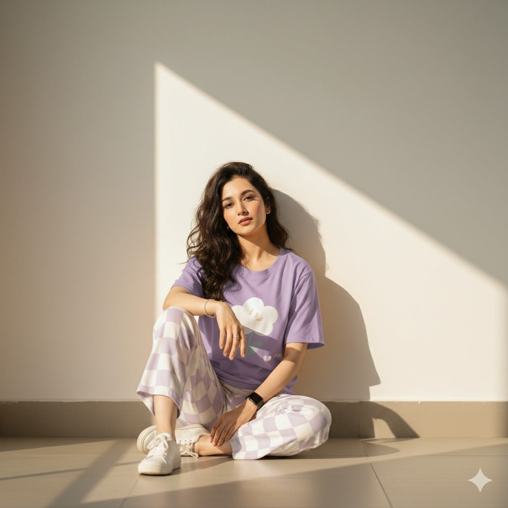 PUPLE FLOWER PRINTED - PJ SUIT FOR WOMEN